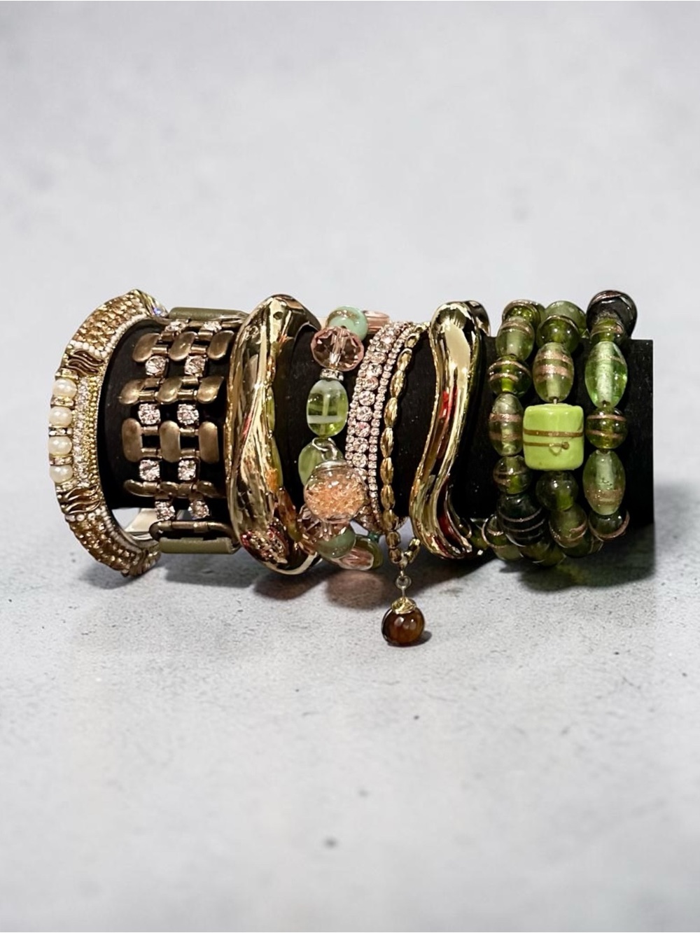 Signature Faith Gold Green Beaded Bangle Bracelet Stack Set Curated Gift